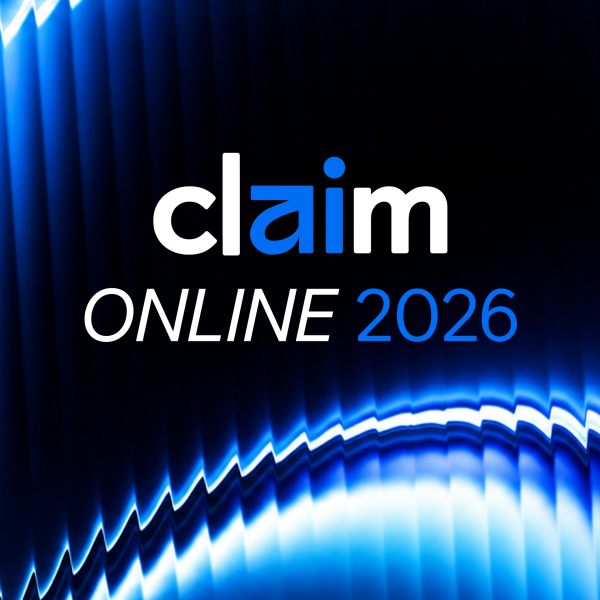 CLAIM Online 2026 logo in white and electric blue, set against a dark background with abstract glowing blue light patterns.